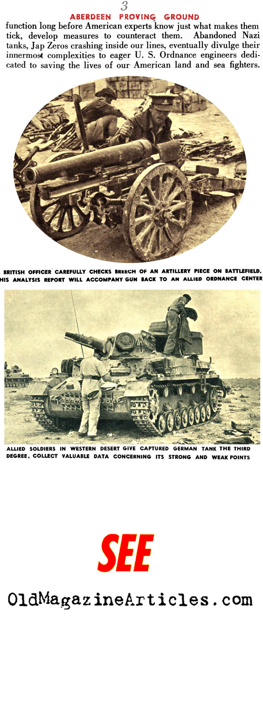 Examining Axis War Material (See Magazine, 1944)