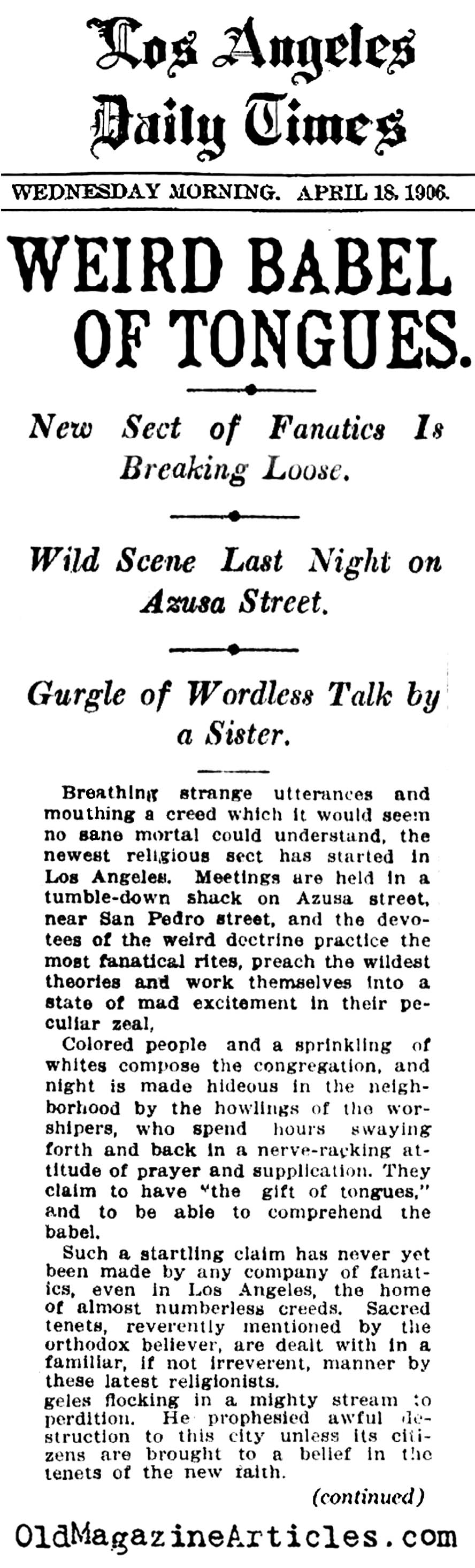 Witness on Azusa Street (LA Times, 1906)