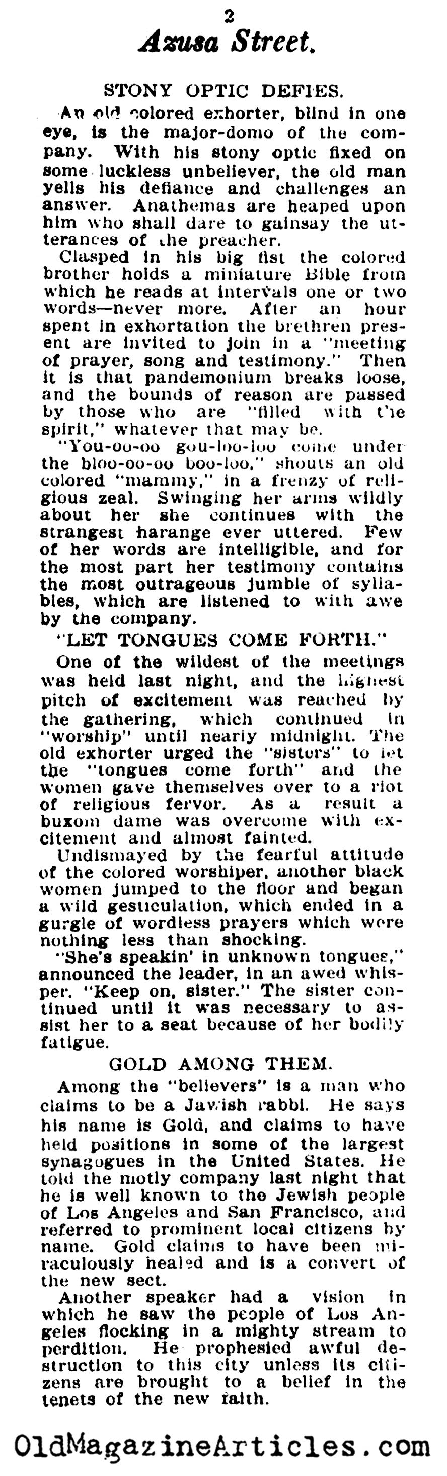 Witness on Azusa Street (LA Times, 1906)