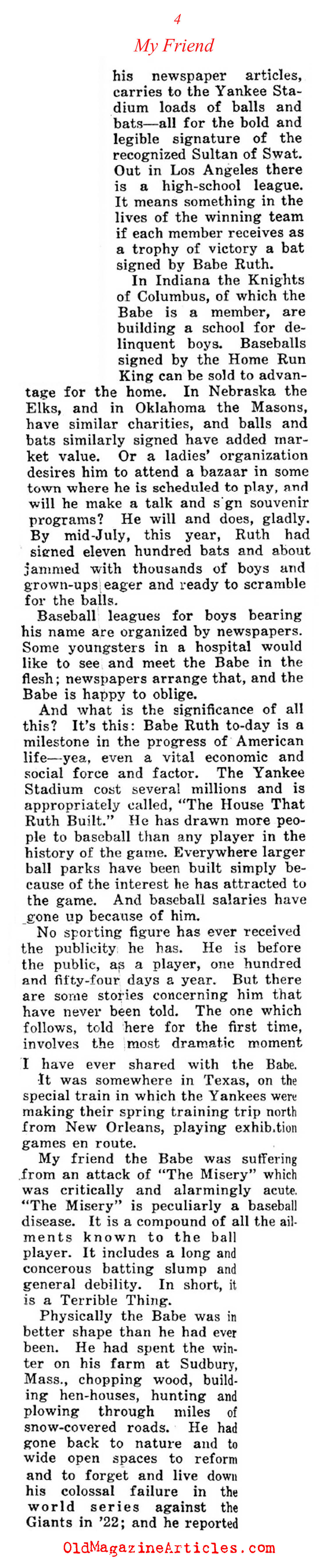 ''My Friend Babe Ruth'' (Collier's Magazine, 1924)