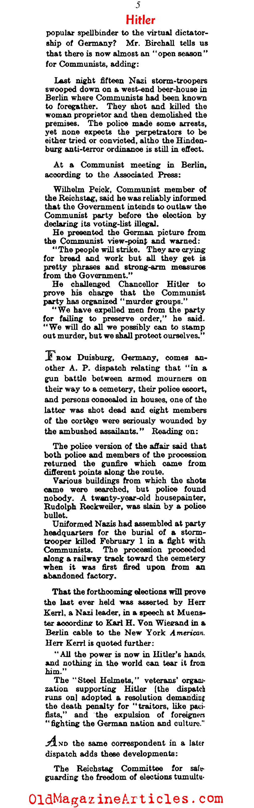 From the Beer Hall Putsch and Beyond (Literary Digest, 1933)