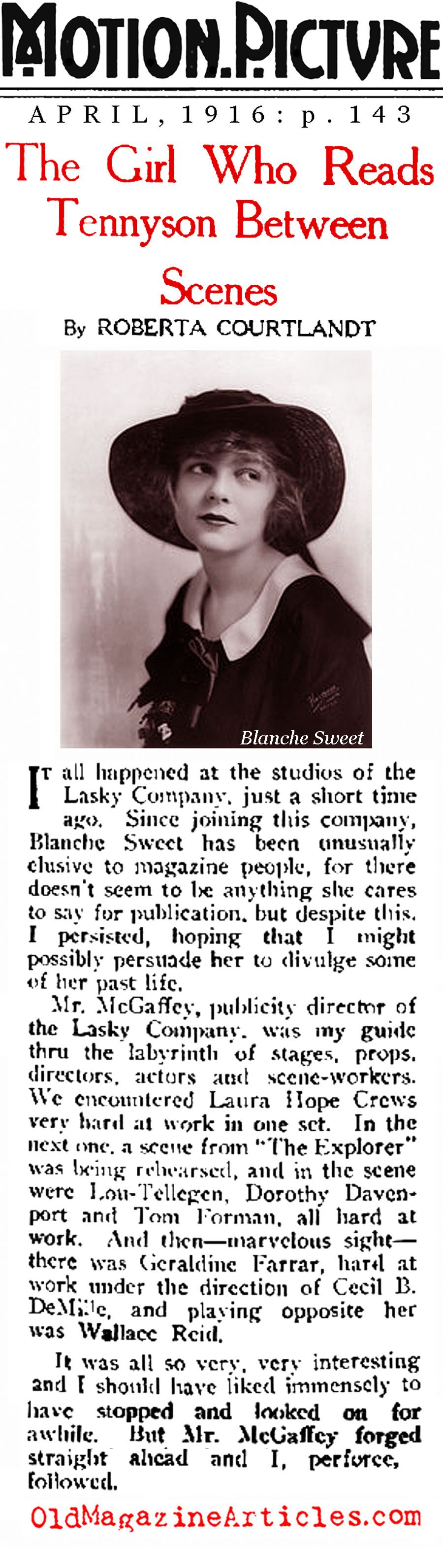 Blanche Sweet Interviewed   (Motion Picture Magazine, 1916)