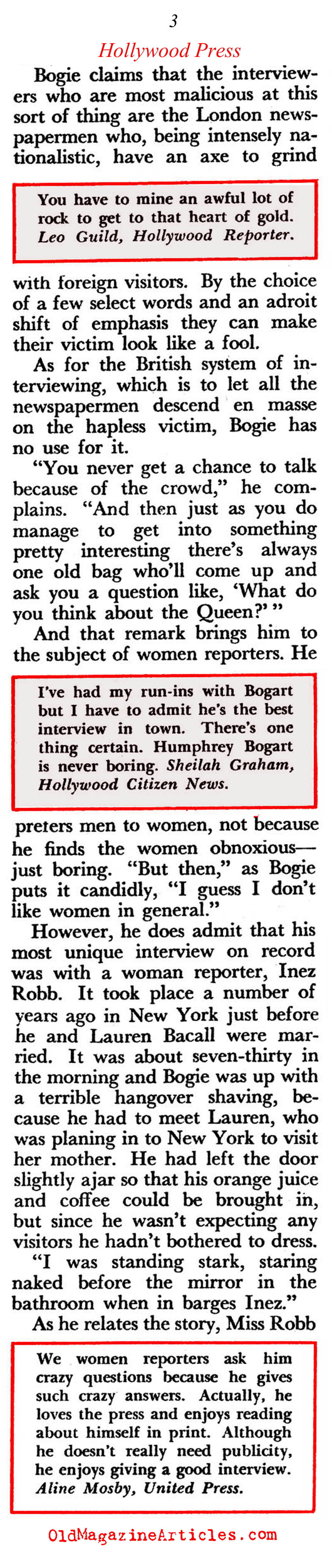 Humphrey Bogart and his Feud with the Hollywood Press (Pageant Magazine, 1956)