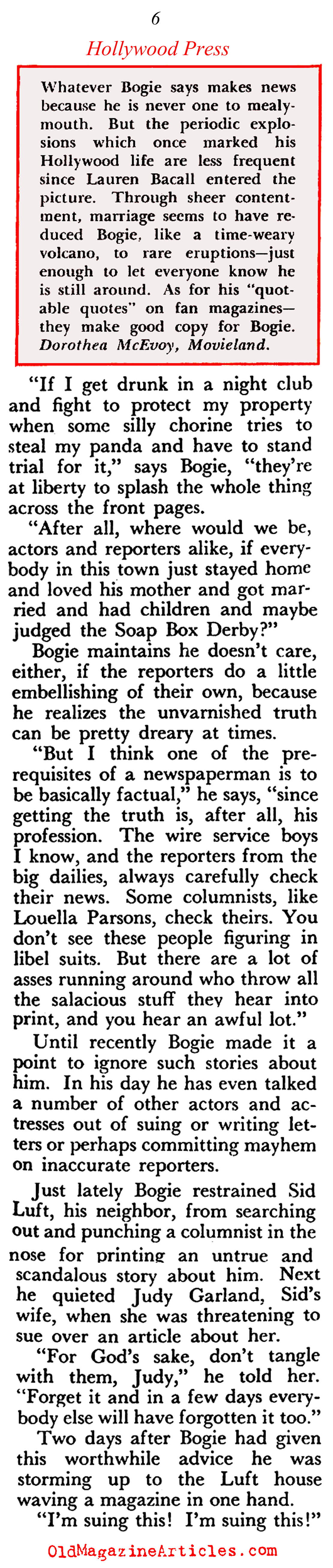 Humphrey Bogart and his Feud with the Hollywood Press (Pageant Magazine, 1956)