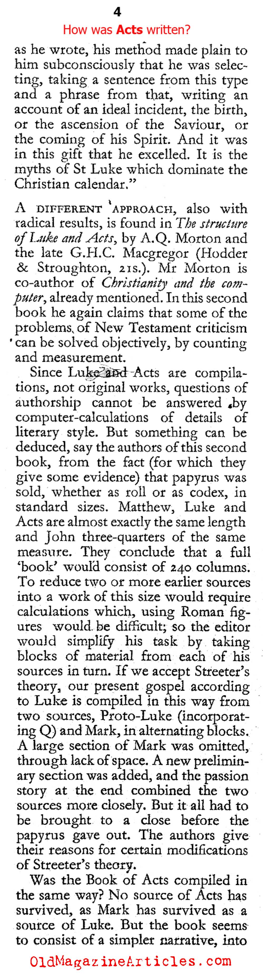 ''How Was <em>Acts</em> Written?'' (The Hibbert Journal, 1964)