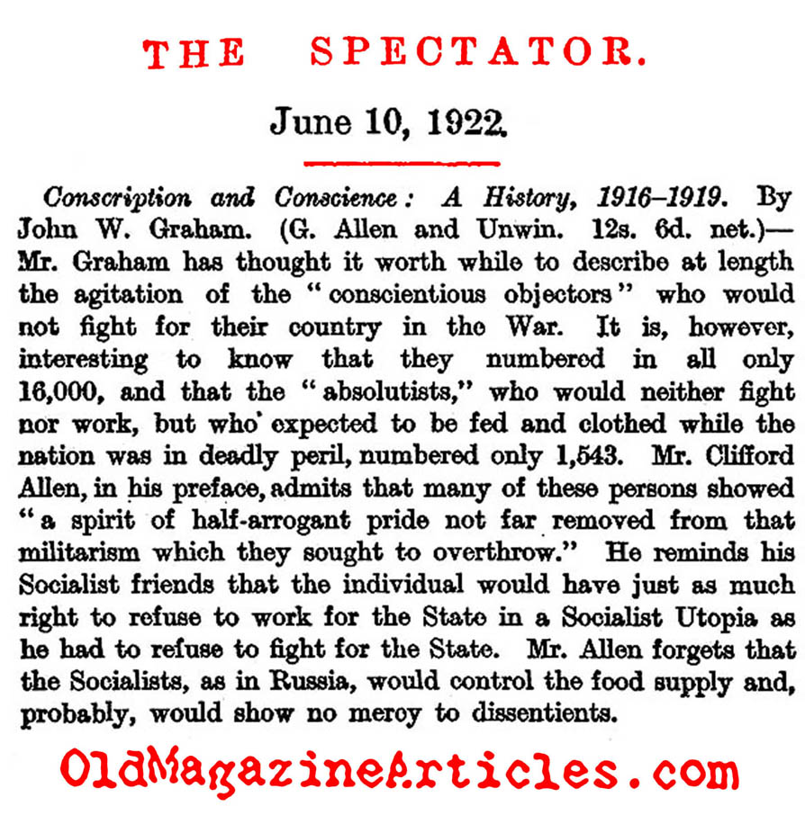 A Post-War Study of British Conscientious Objectors  (The Spectator, 1922)