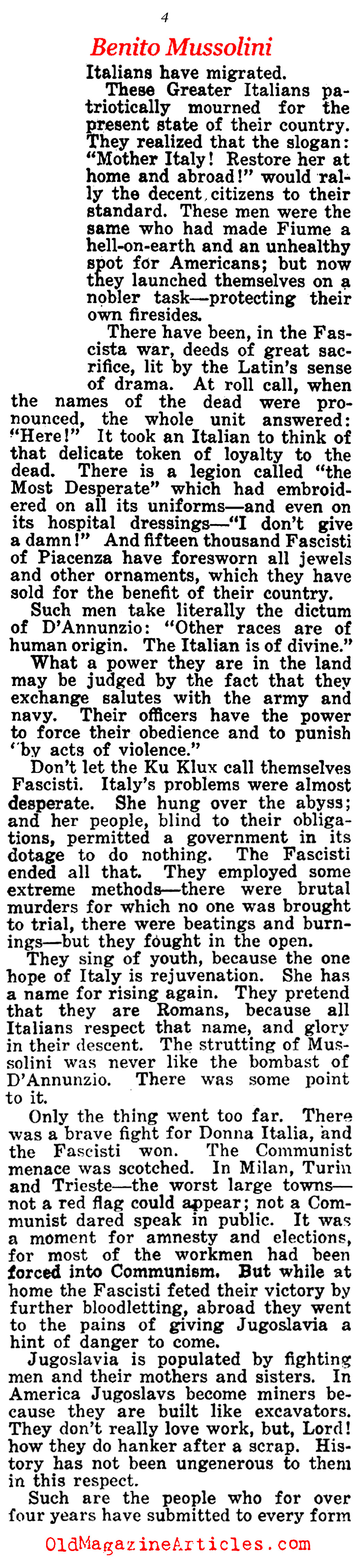 Benito Mussolini And His Followers  (American Legion Weekly, 1923)