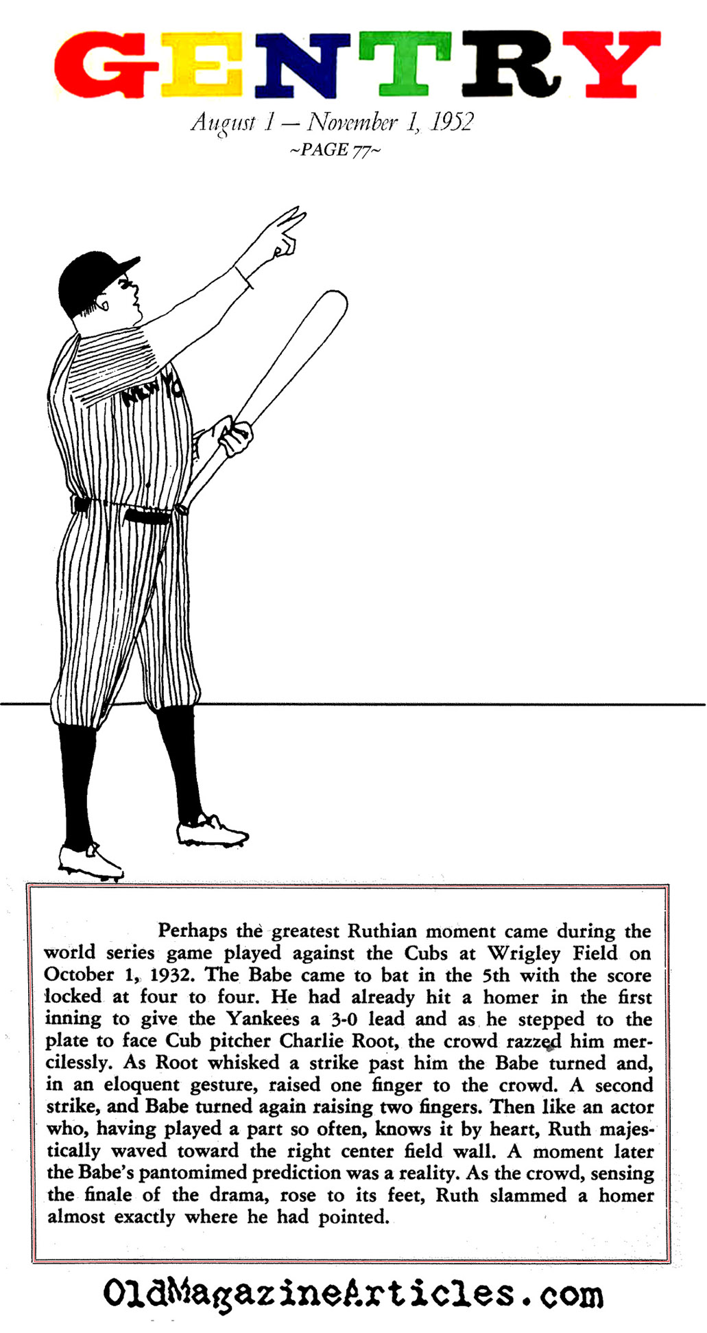 The Showmanship of Babe Ruth (Gentry Magazine, 1952)