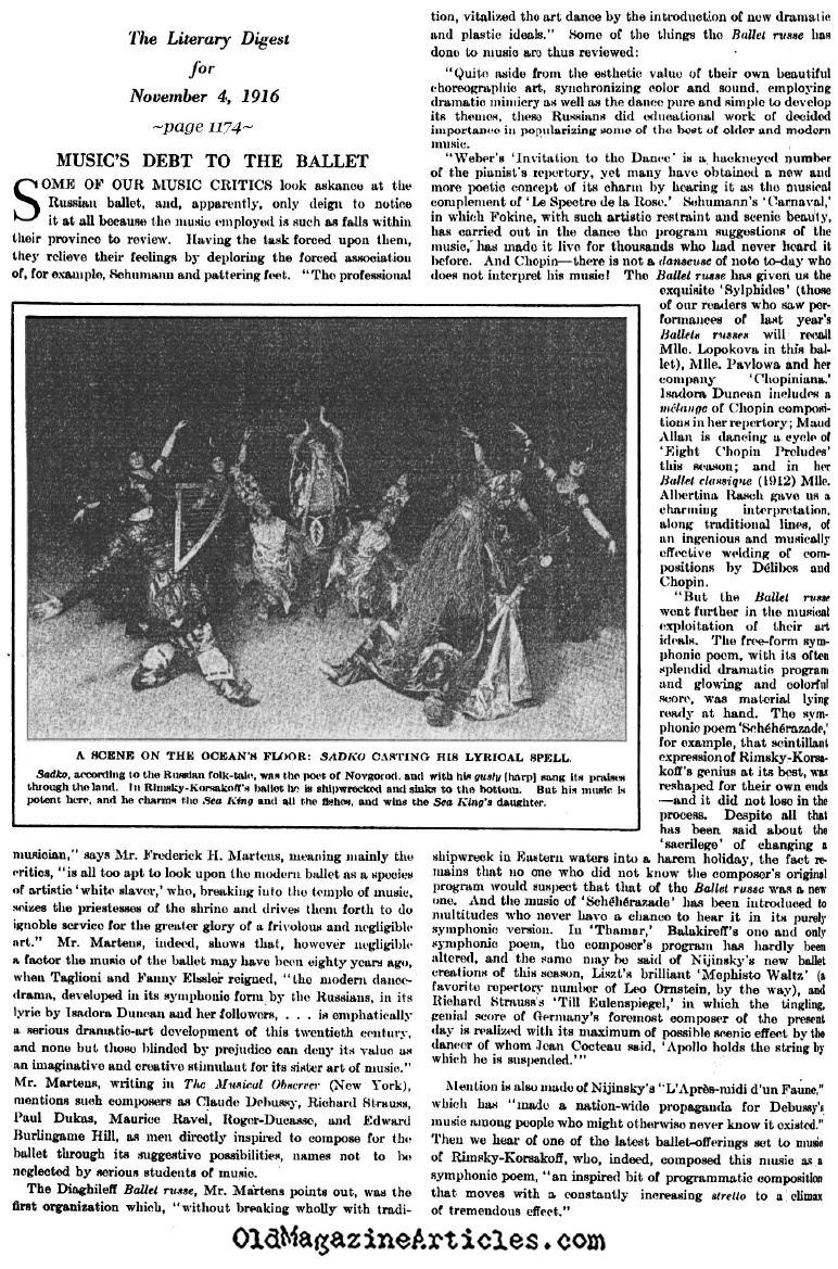 Music's Debt to the Ballet (Literary Digest, 1916)