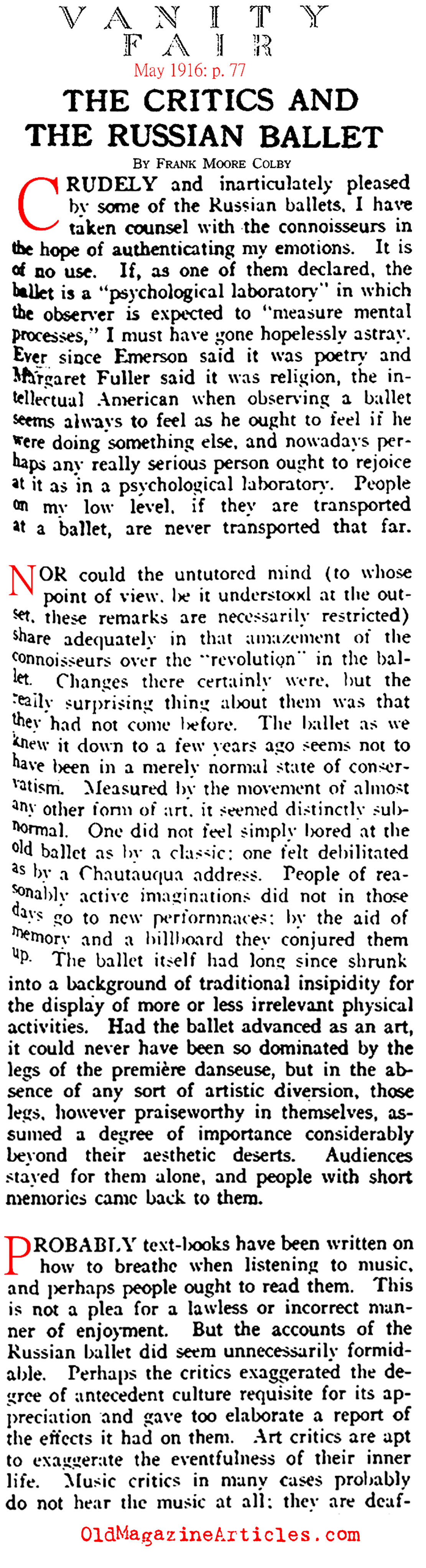 The Critics of the Russian Ballet (Vanity Fair, 1916)