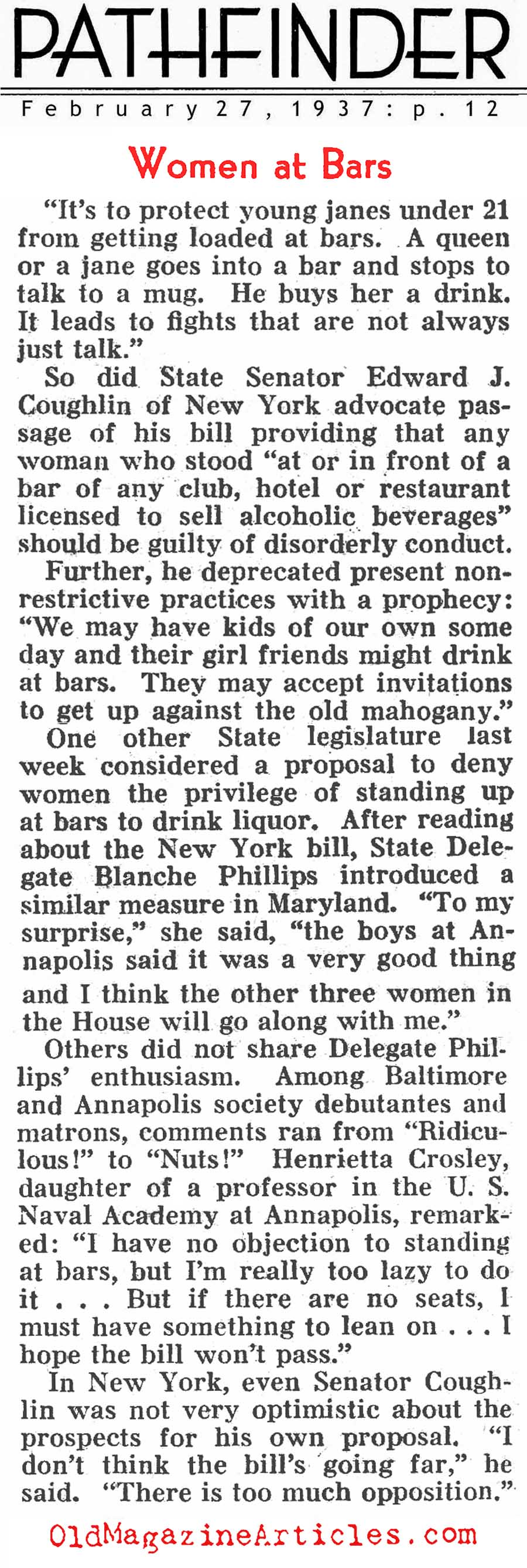 Inequality For Female Barflies (Pathfinder Magazine, 1937)