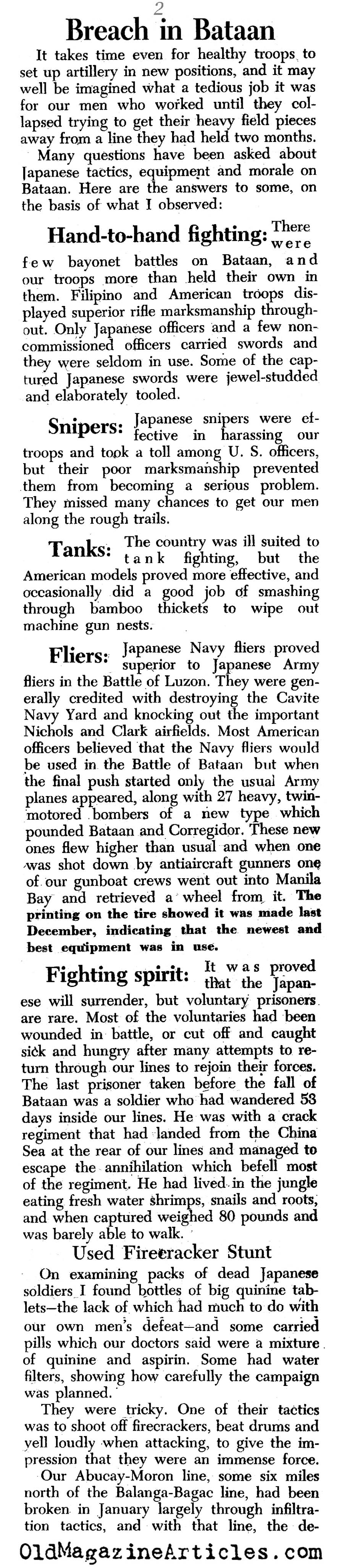 Night Attacks On Bataan (PM Tabloid, 1942)