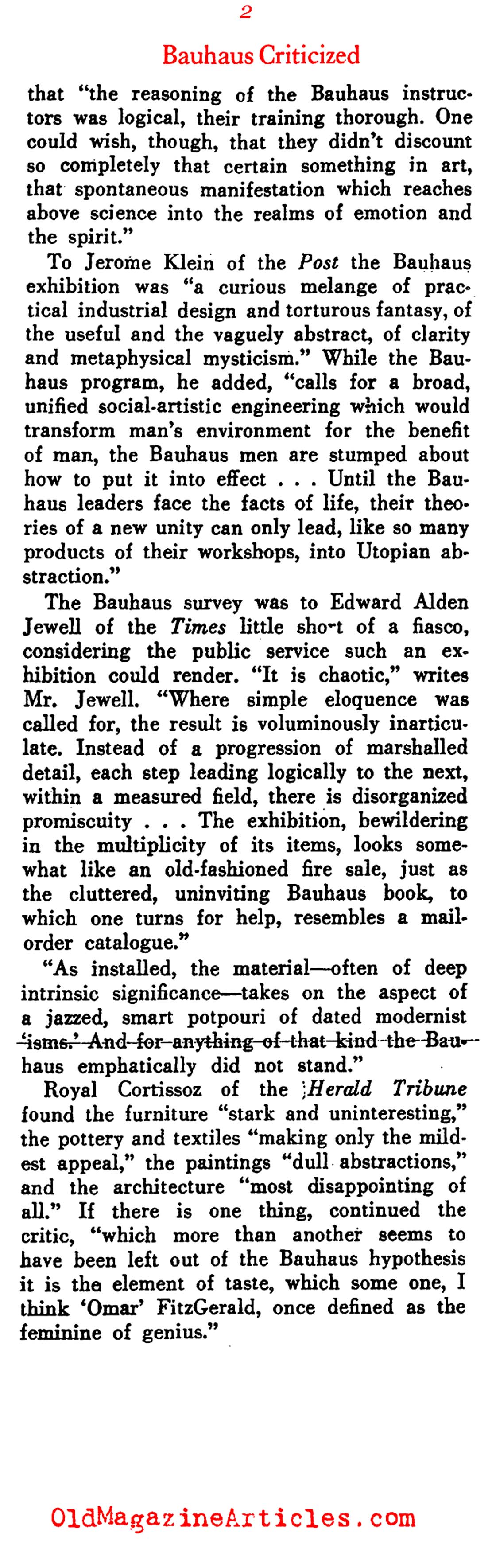  Bauhaus Exhibit Smeared by Critics (Art Digest, 1939)