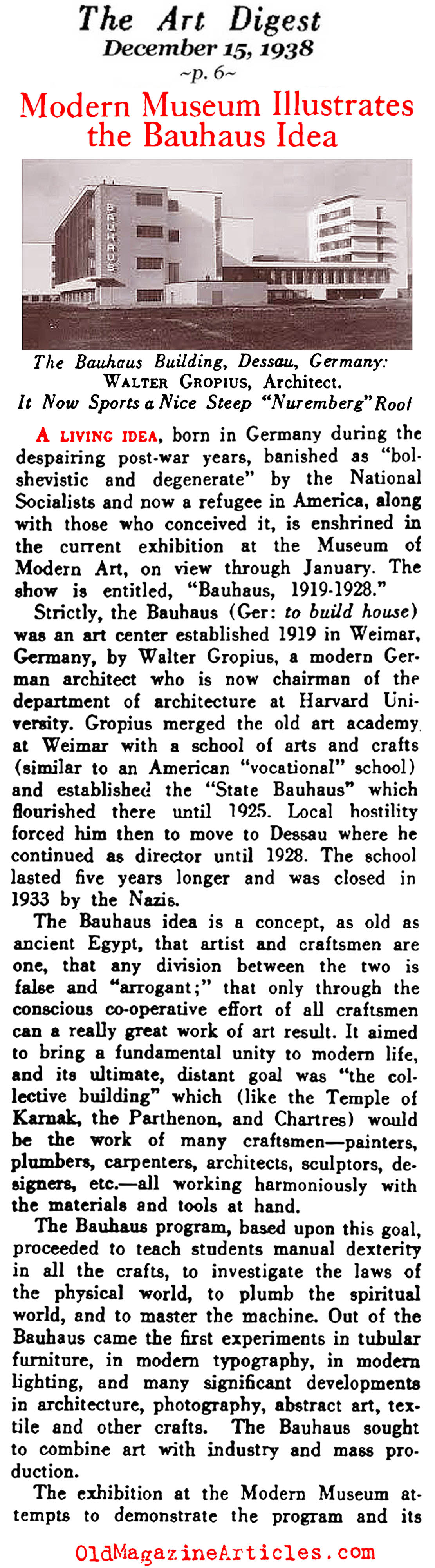 The Bauhaus Exhibit at the Museum of Modern Art  (Art Digest, 1938)