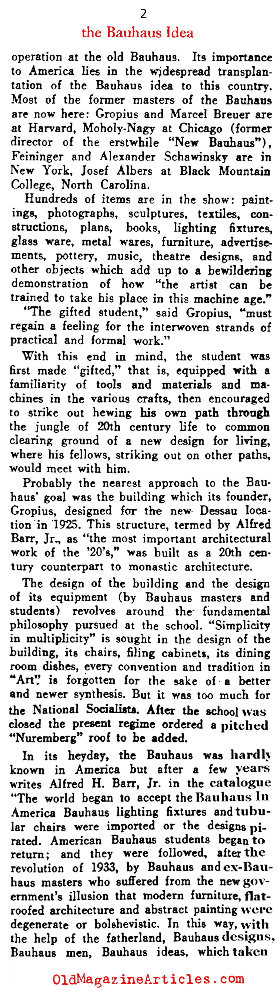 The Bauhaus Exhibit at the Museum of Modern Art  (Art Digest, 1938)