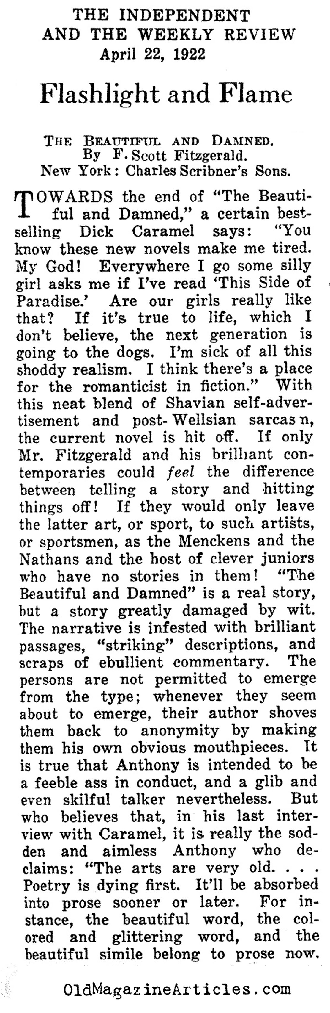 A Review of  ''Beautiful and the Damned'' (The Independent, 1922)