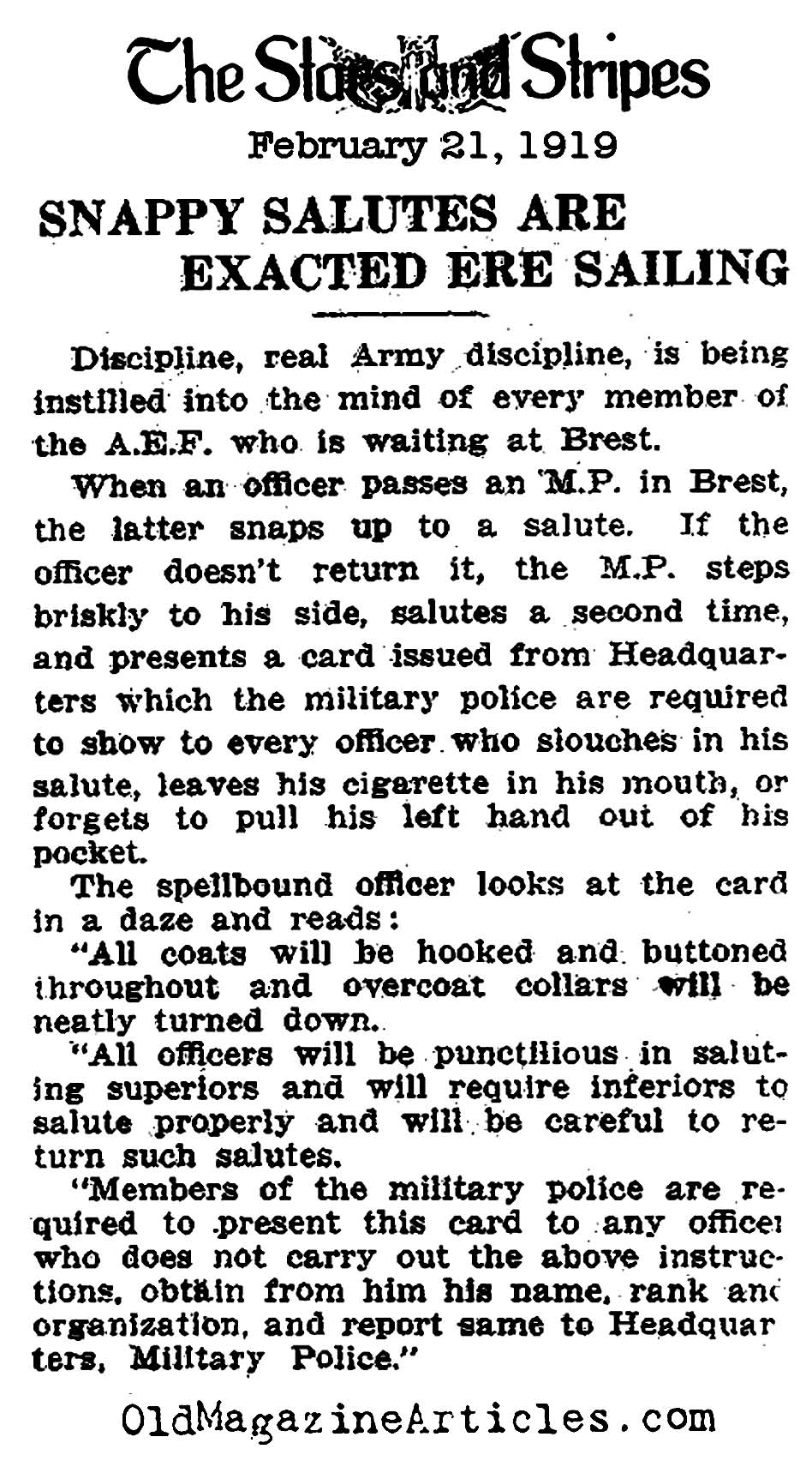 Evidence of a Growing Discipline Problem Within the A.E.F. (The Stars and Stripes. 1919)