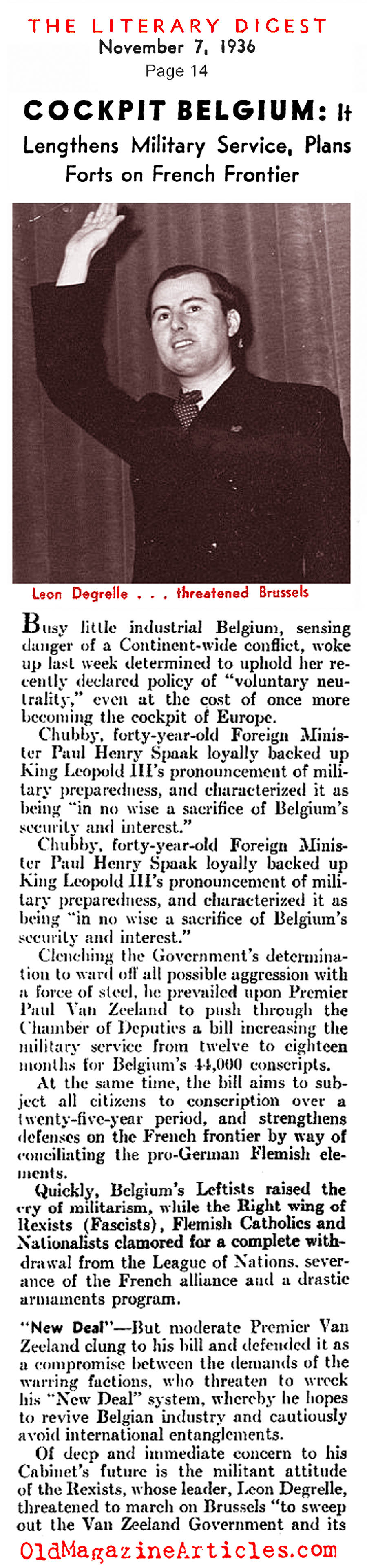 Military Buildup in Belgium (Literary Digest, 1936)