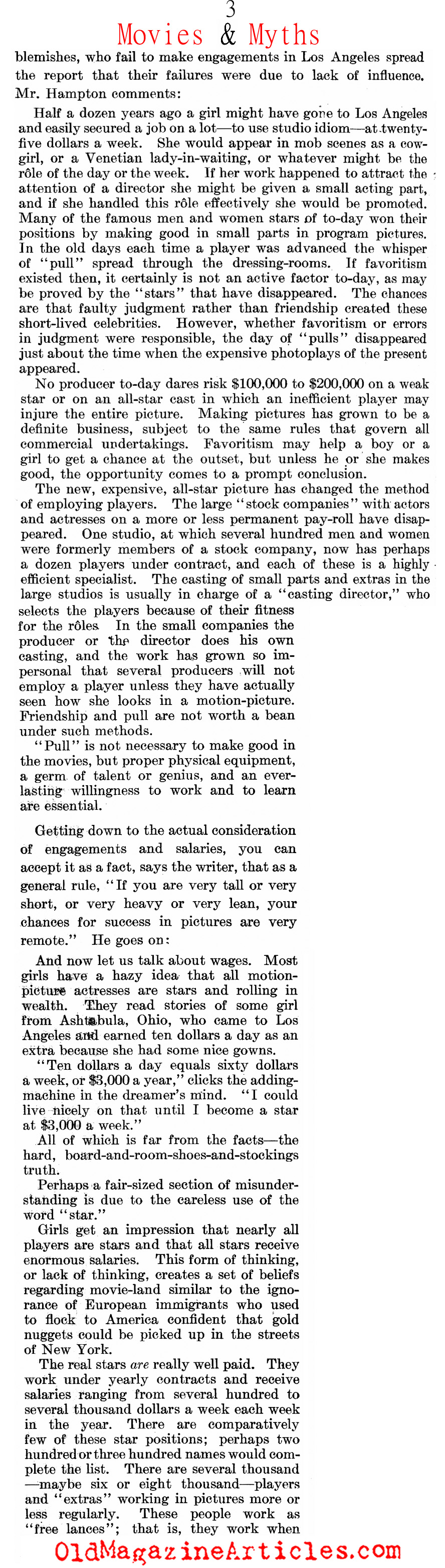 ''Movies & Myths As Seen by an Insider'' (Literary Digest, 1921)