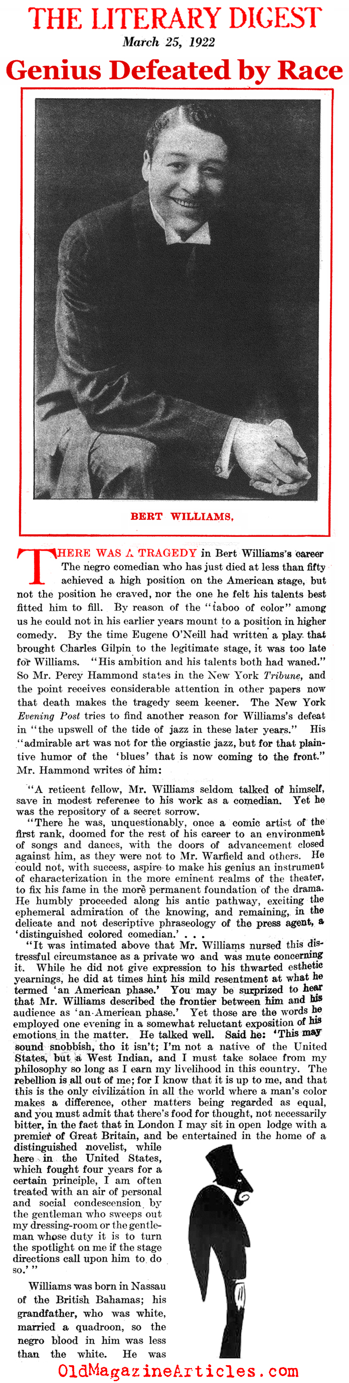 Comedian Bert Williams: R.I.P.   (Literary Digest, 1922)