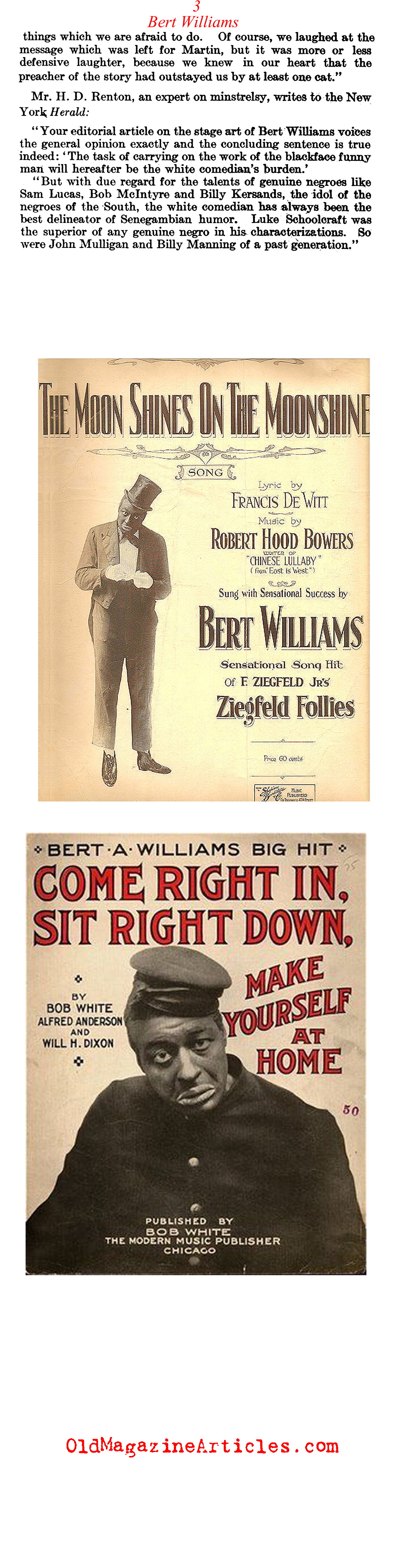 Comedian Bert Williams: R.I.P.   (Literary Digest, 1922)