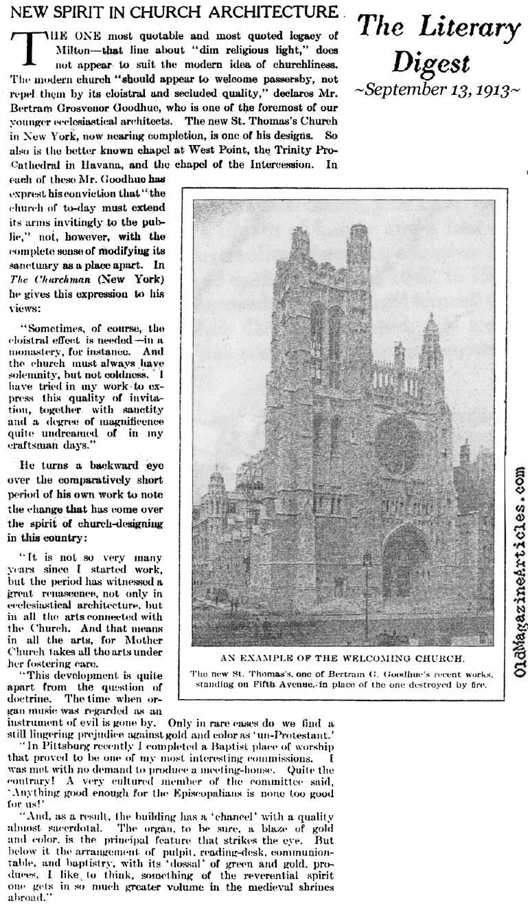 Bertram G. Goodhue on Church Architecture (Literary Digest, 1913)