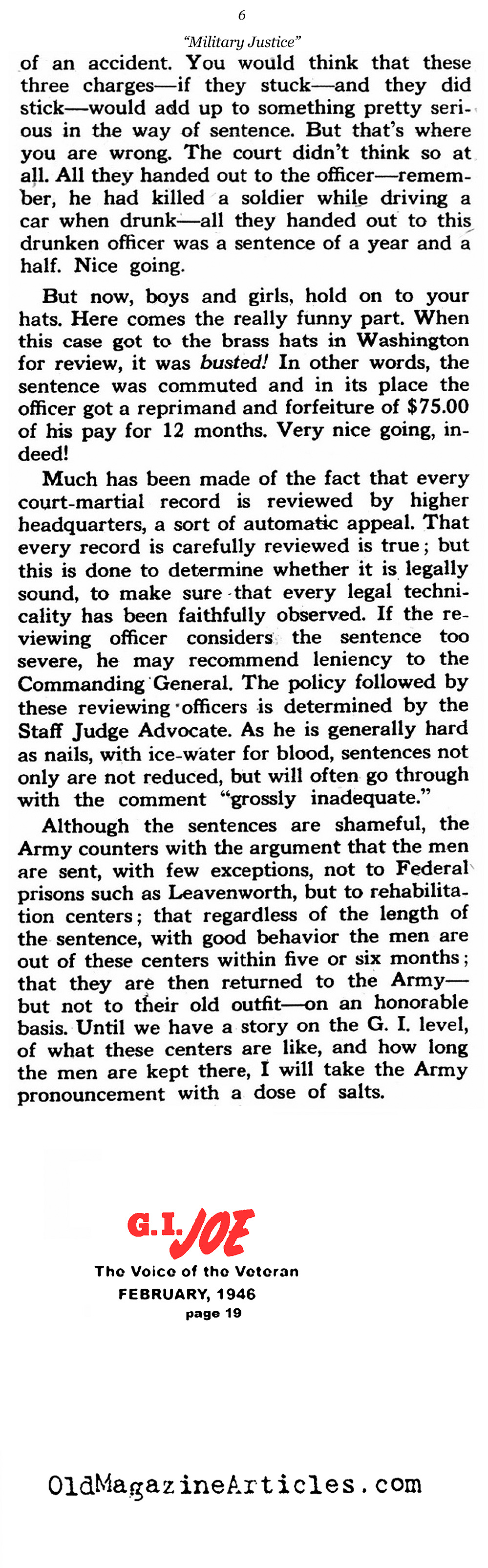 The Biased Military Courts of the U.S. Army (G.I. Joe Magazine, 1945)