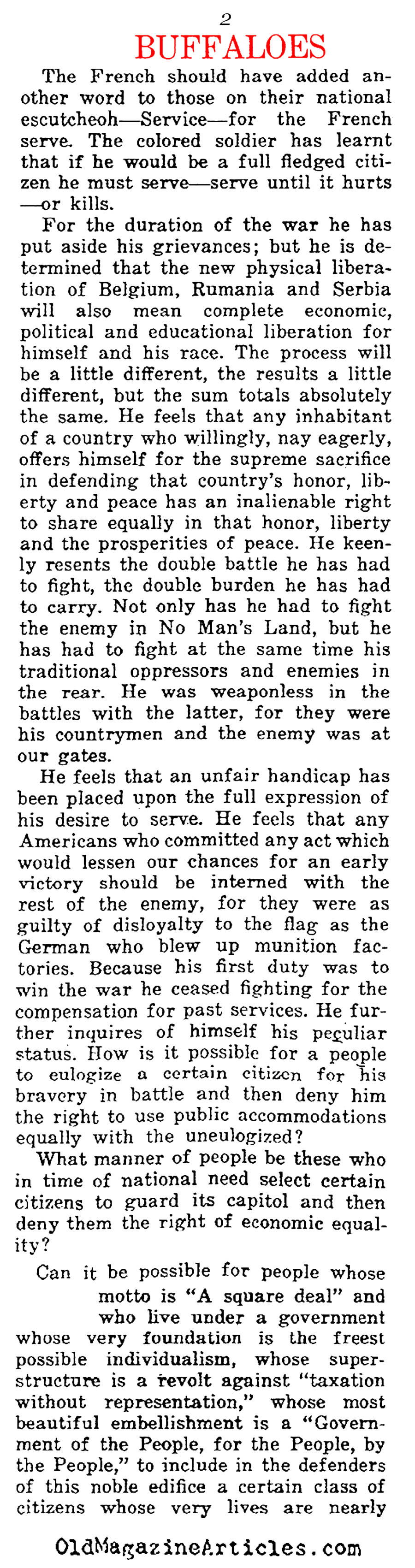 Segregated Infantry Divisions in France  (The Independent, 1919)