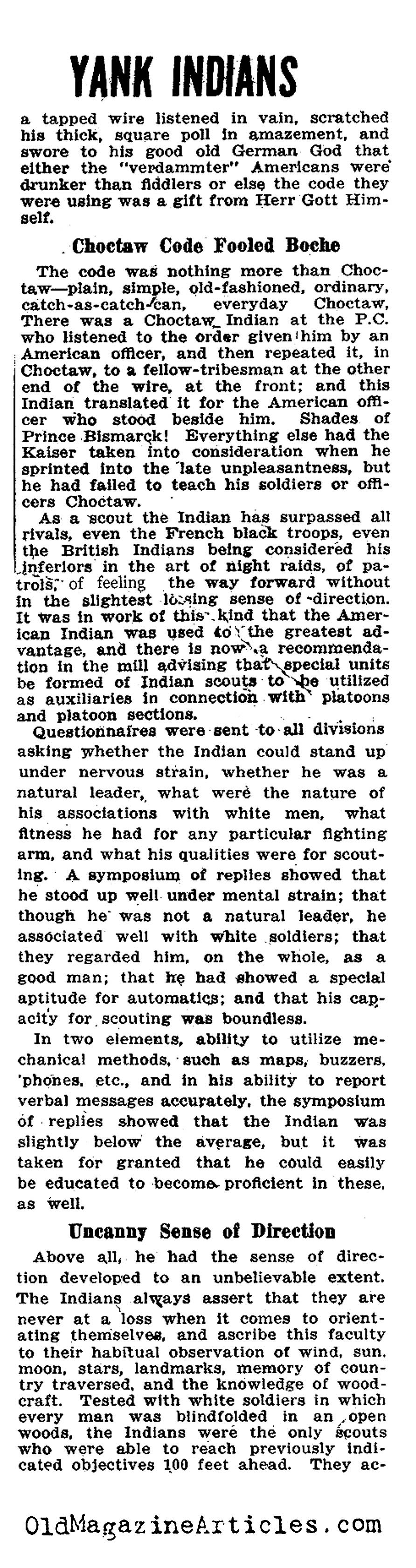 The Talent for Sniping: Native Americans on the Western Front<BR>  (The Stars and Stripes, 1919)