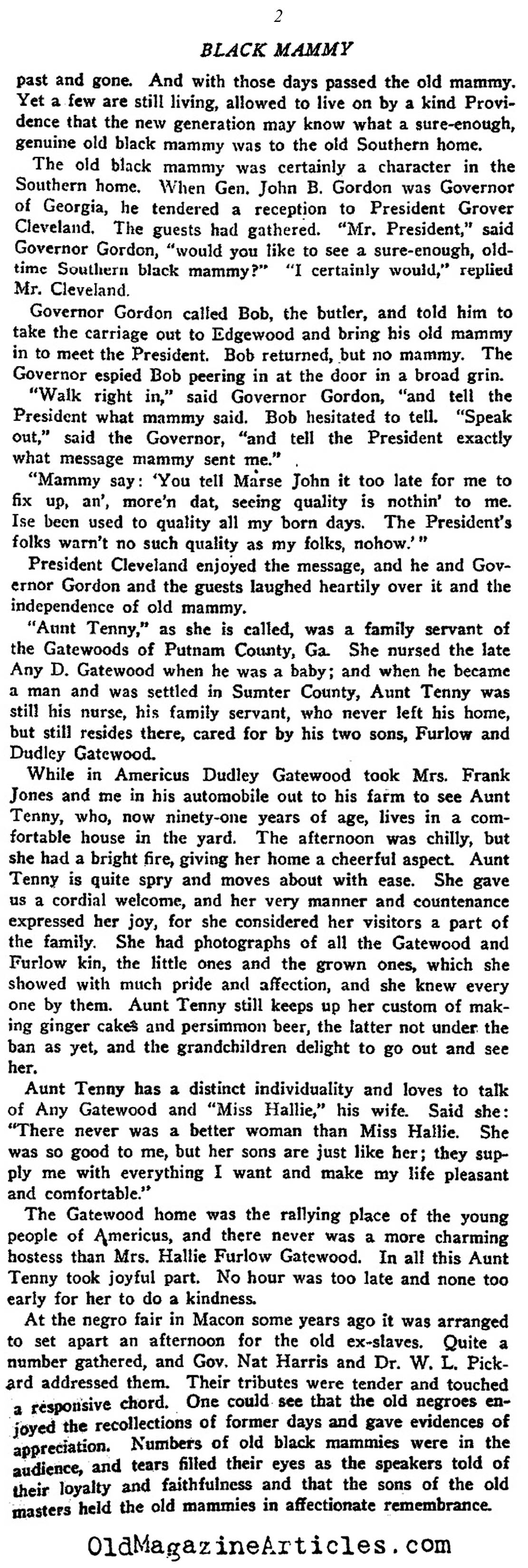 ''Black Mammy'' (Confederate Veteran Magazine, 1918)