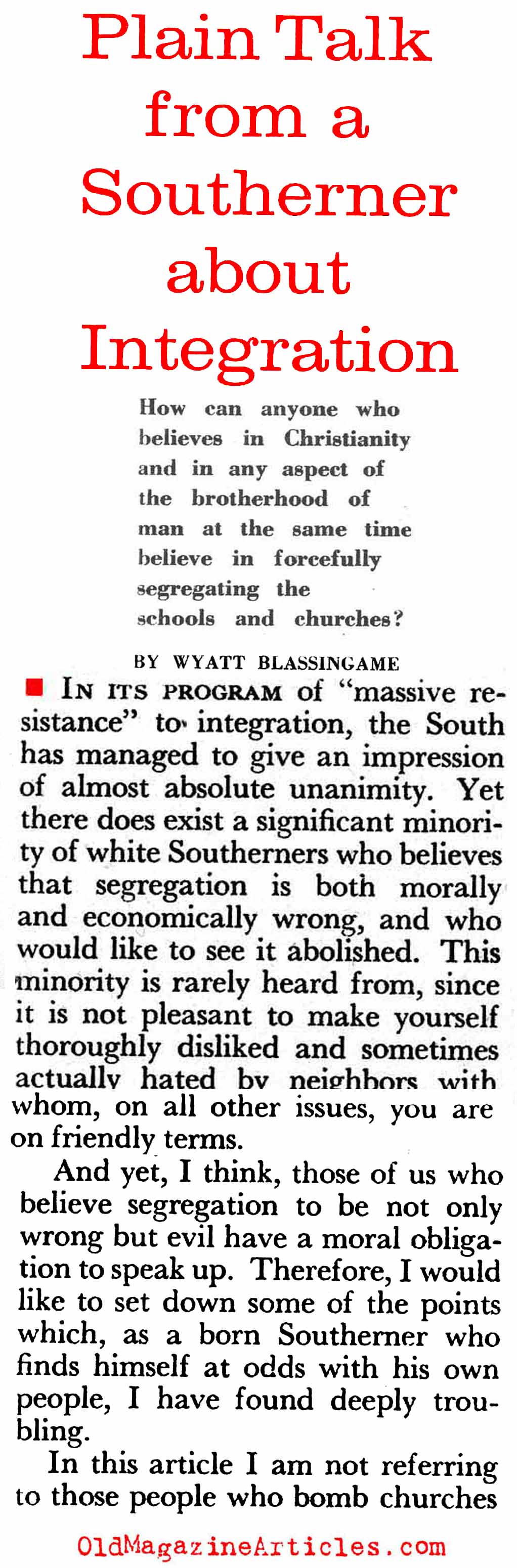 The Old Southern View of Integration (Pageant Magazine, 1959)