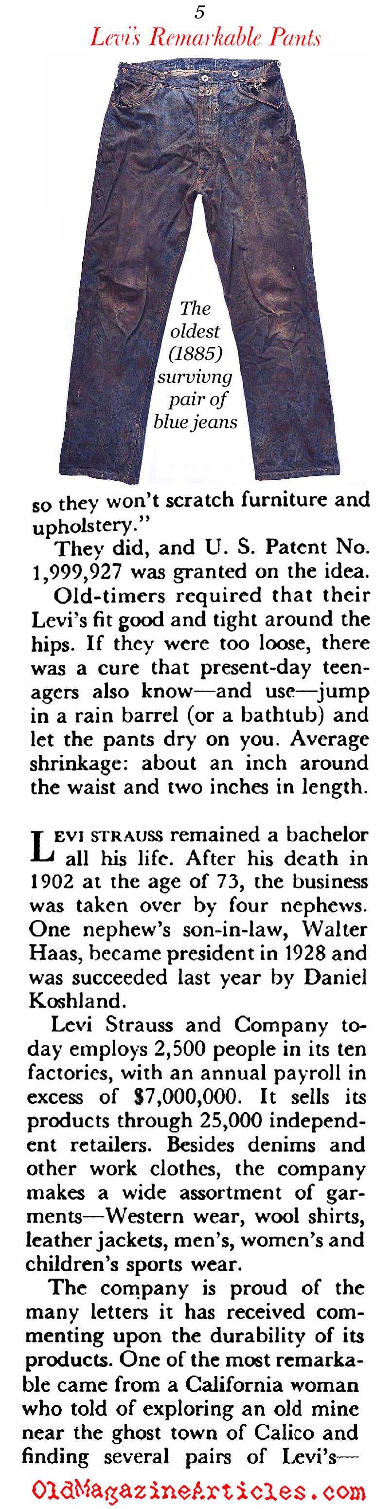 Levi Strauss and his Denim (Coronet Magazine, 1956)