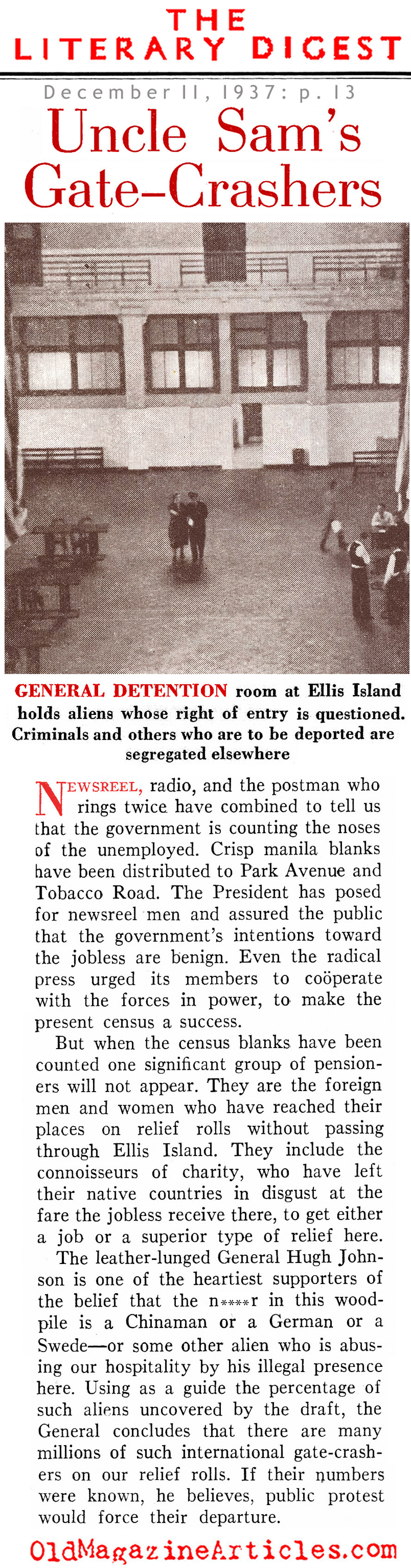 Deported From Ellis Island (Literary Digest, 1937)