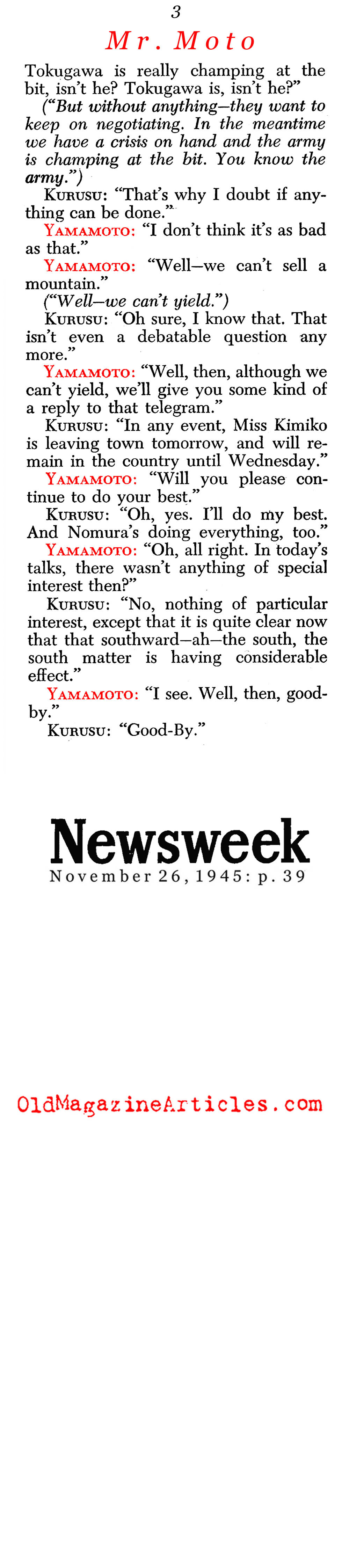 An Historic Telephone Call Recorded (Newsweek Magazine, 1945)