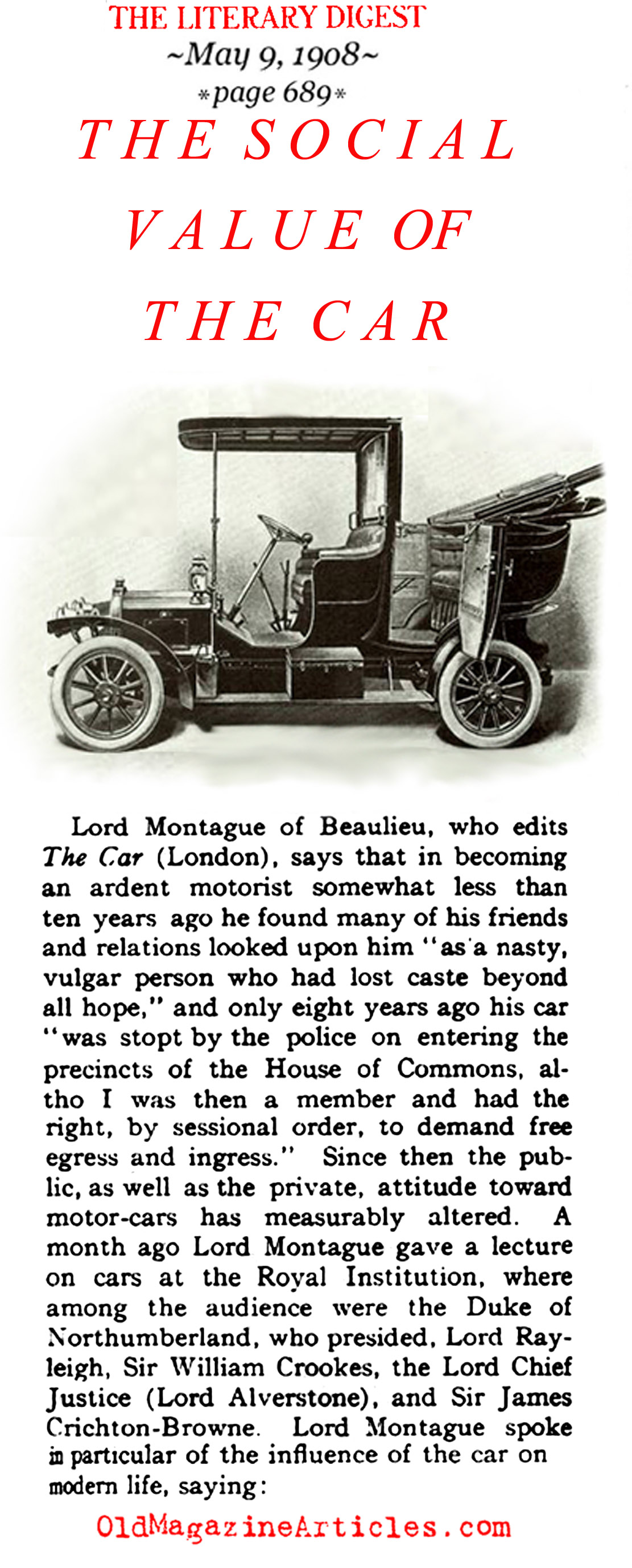 The Social Value of the Car (Literary Digest, 1908)