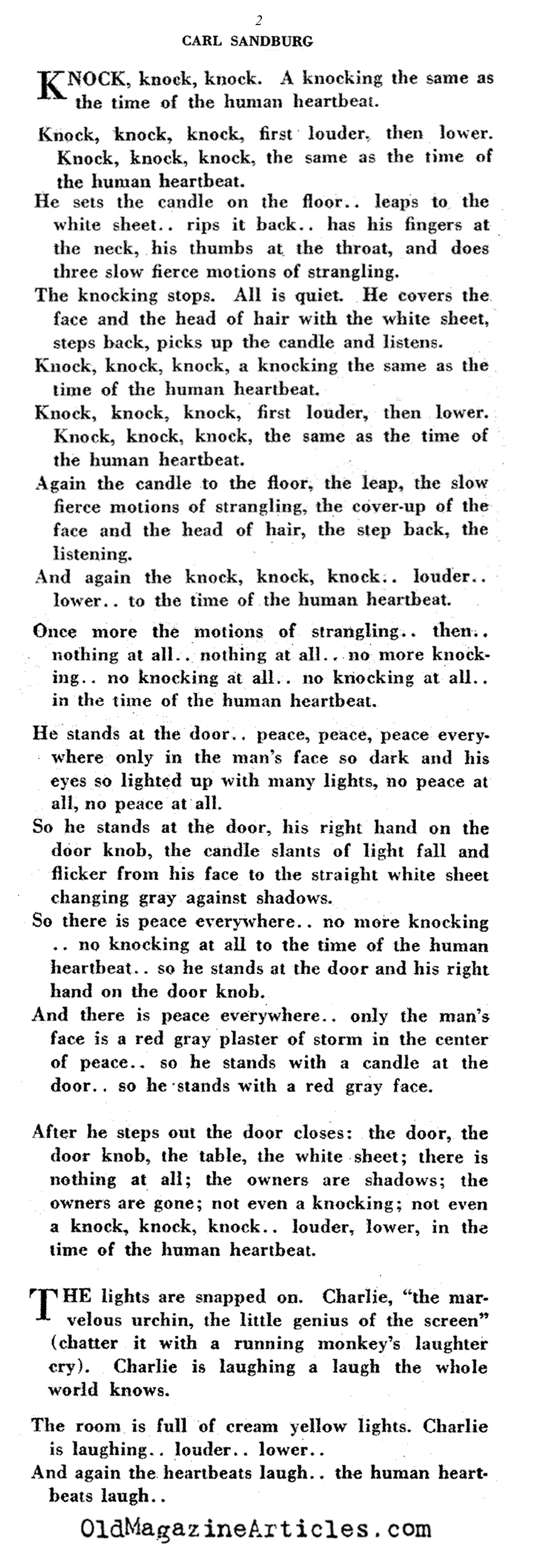 Carl Sandburg on Charlie Chaplin (Vanity Fair Magazine, 1922)