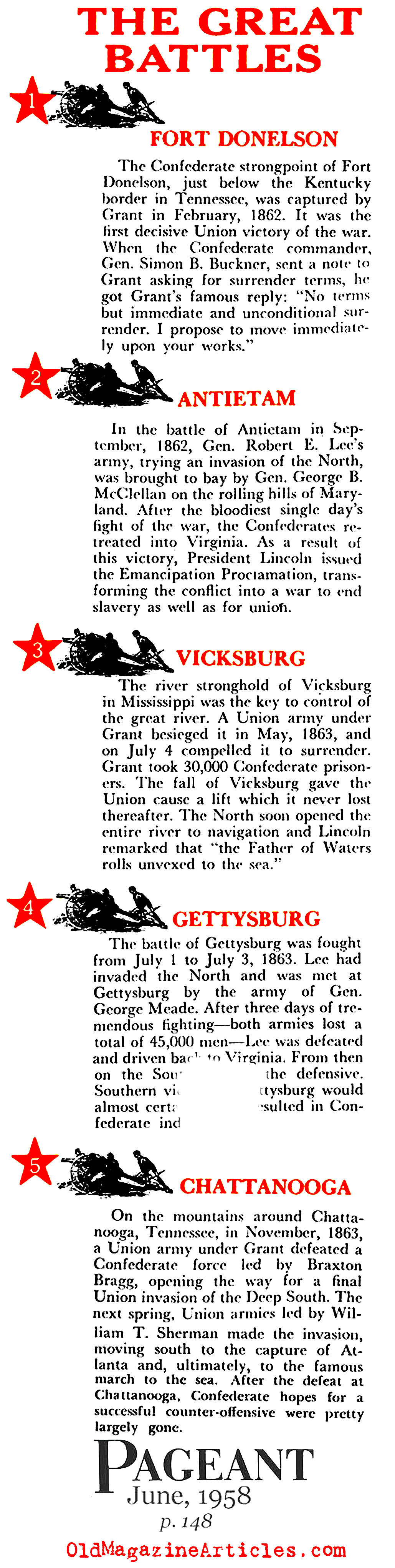 The Great Civil War Battles (Pageant Magazine, 1958)
