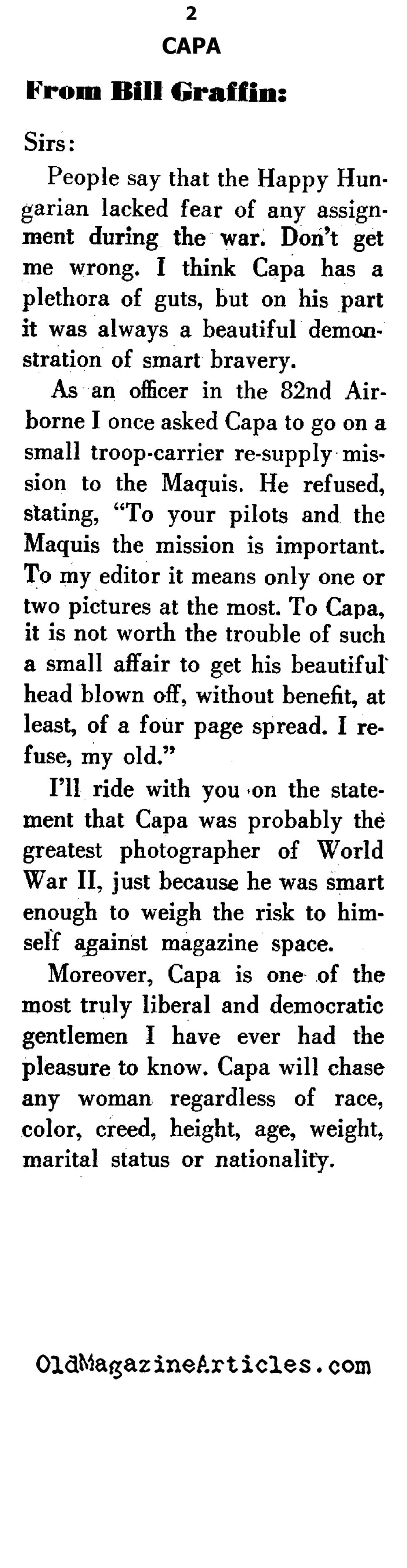 General James Gavin Remembered Robert Capa ('47 Magazine, 1947)