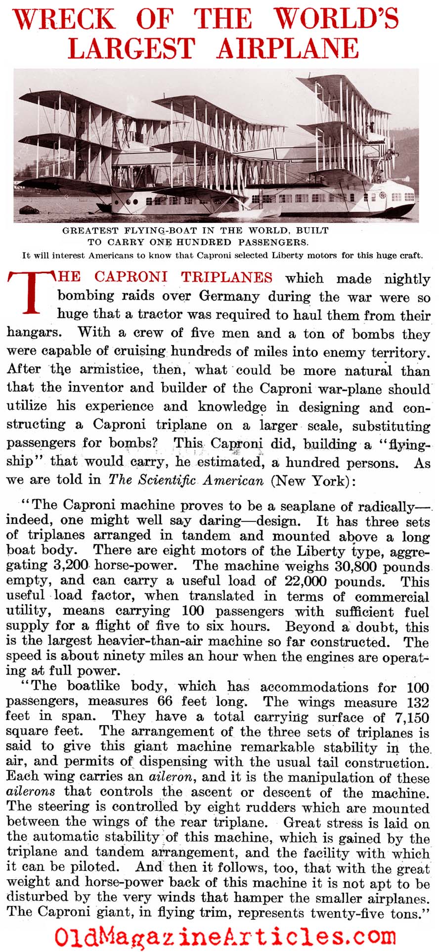 ''The Wreck of the Word's Largest Plane'' (Literary Digest, 1921)