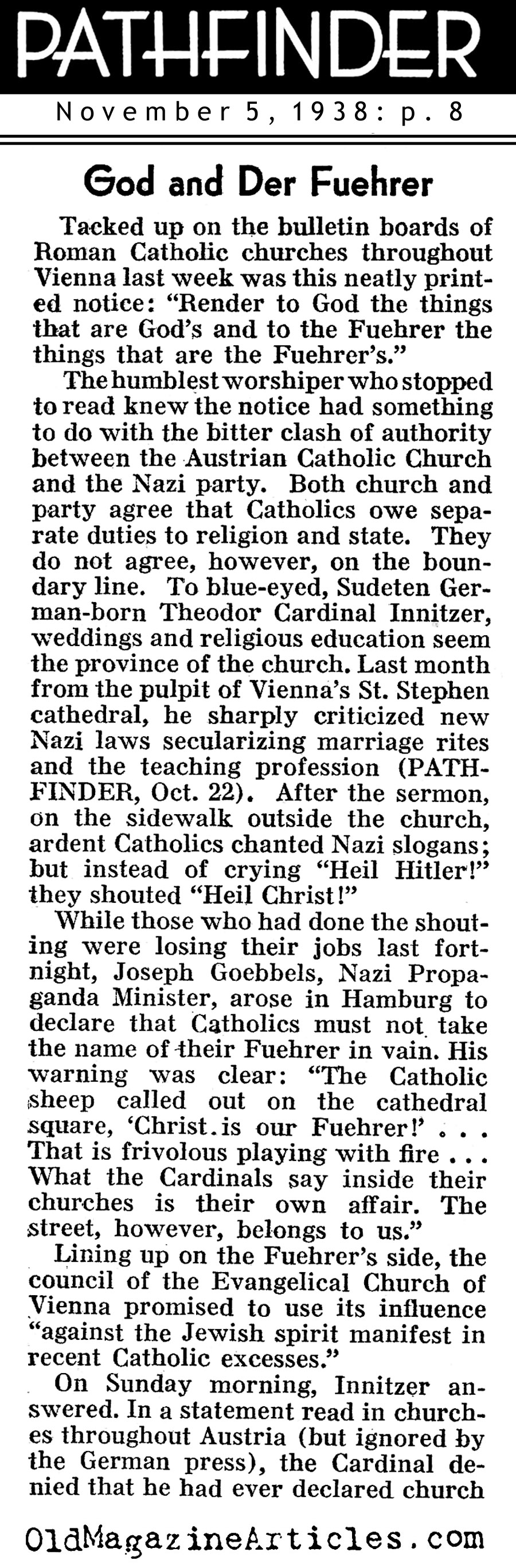 Cardinal Innitzer Stands Up (Pathfinder Magazine, 1938)