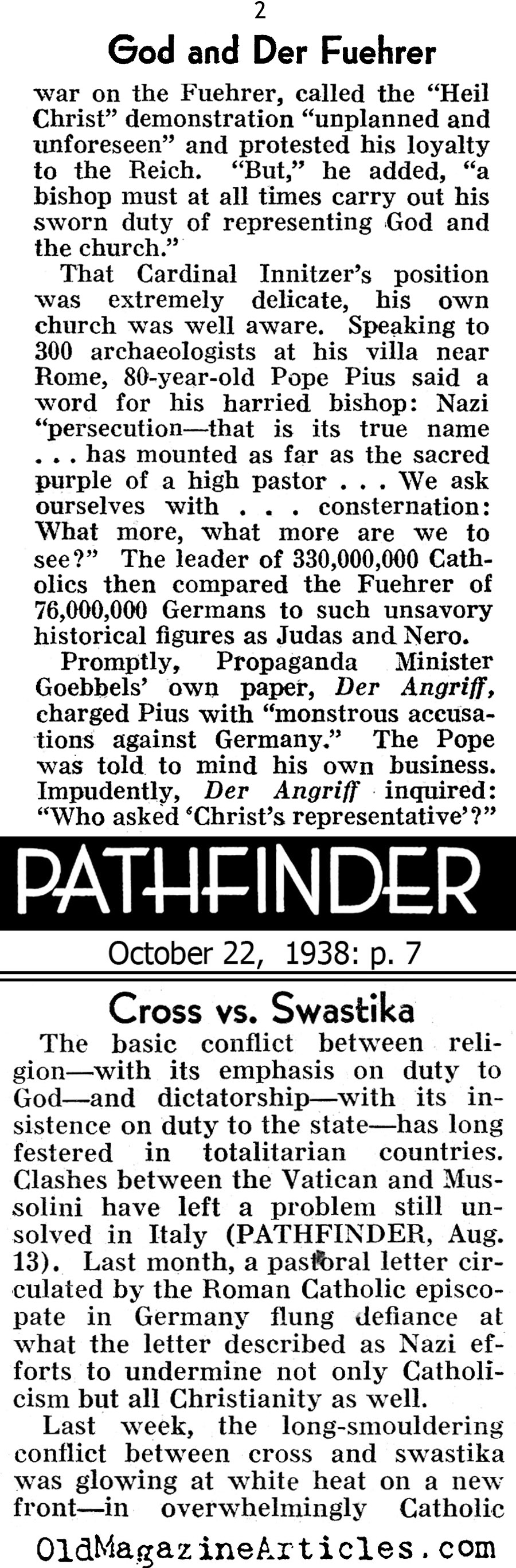 Cardinal Innitzer Stands Up (Pathfinder Magazine, 1938)