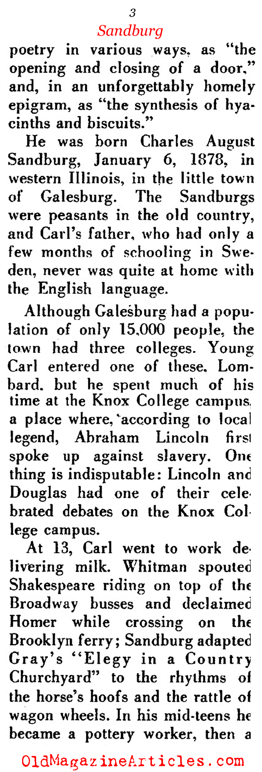 Carl Sandburg at 70 ('48 Magazine)