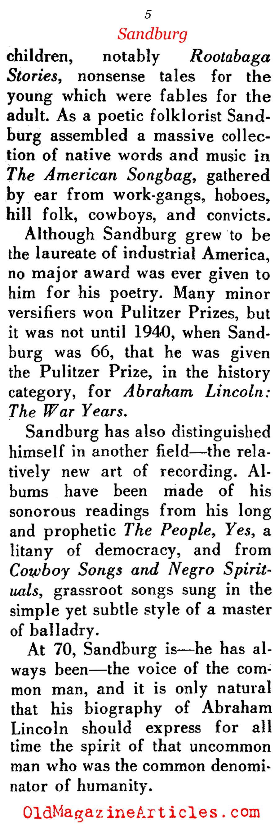 Carl Sandburg at 70 ('48 Magazine)