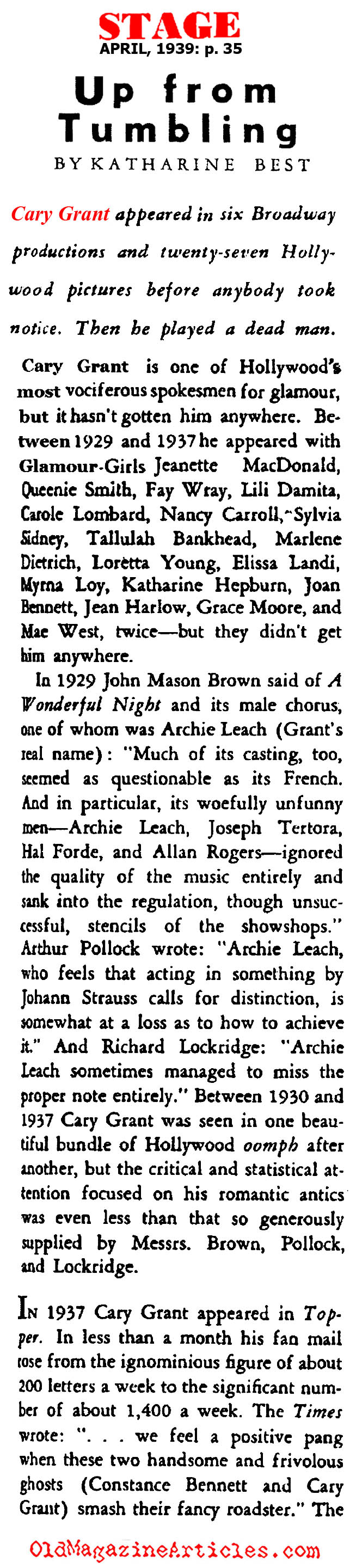 A Profile of Cary Grant (Stage Magazine, 1939)