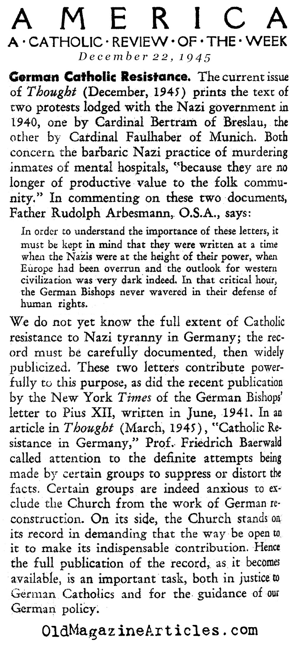 Defending the Mentally Ill (America Weekly, 1945)