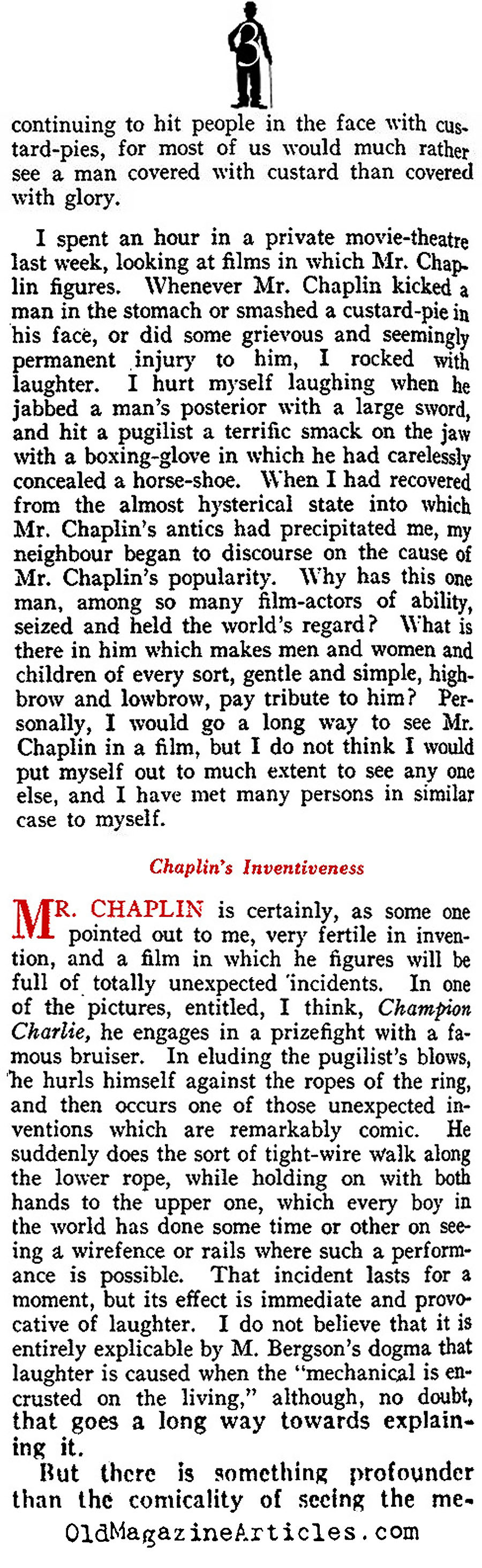 Charlie Chaplin and His Popularity   (Vanity Fair Magazine, 1921)