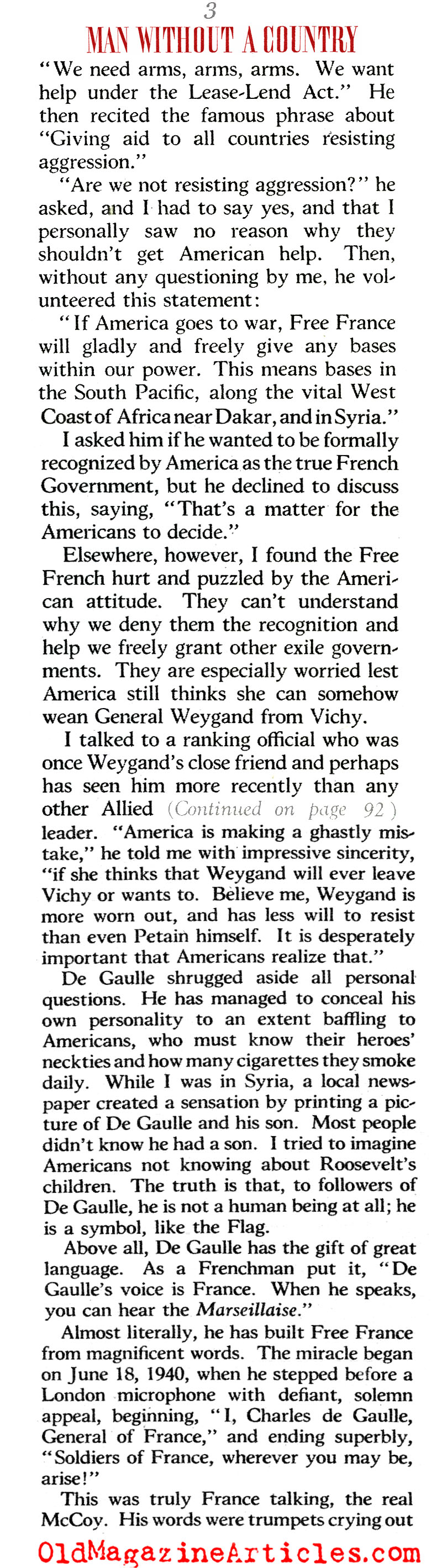 The Leader of Free France (The American Magazine, 1942)