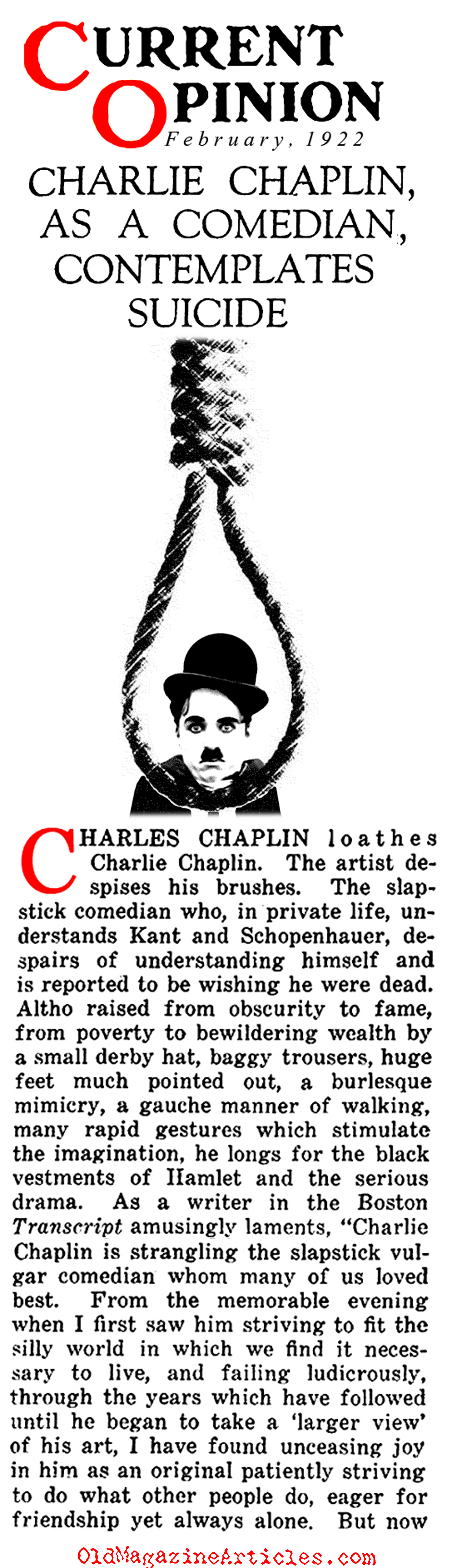 Charlie Chaplin Wanted to be Taken Seriously (Current Opinion, 1922)