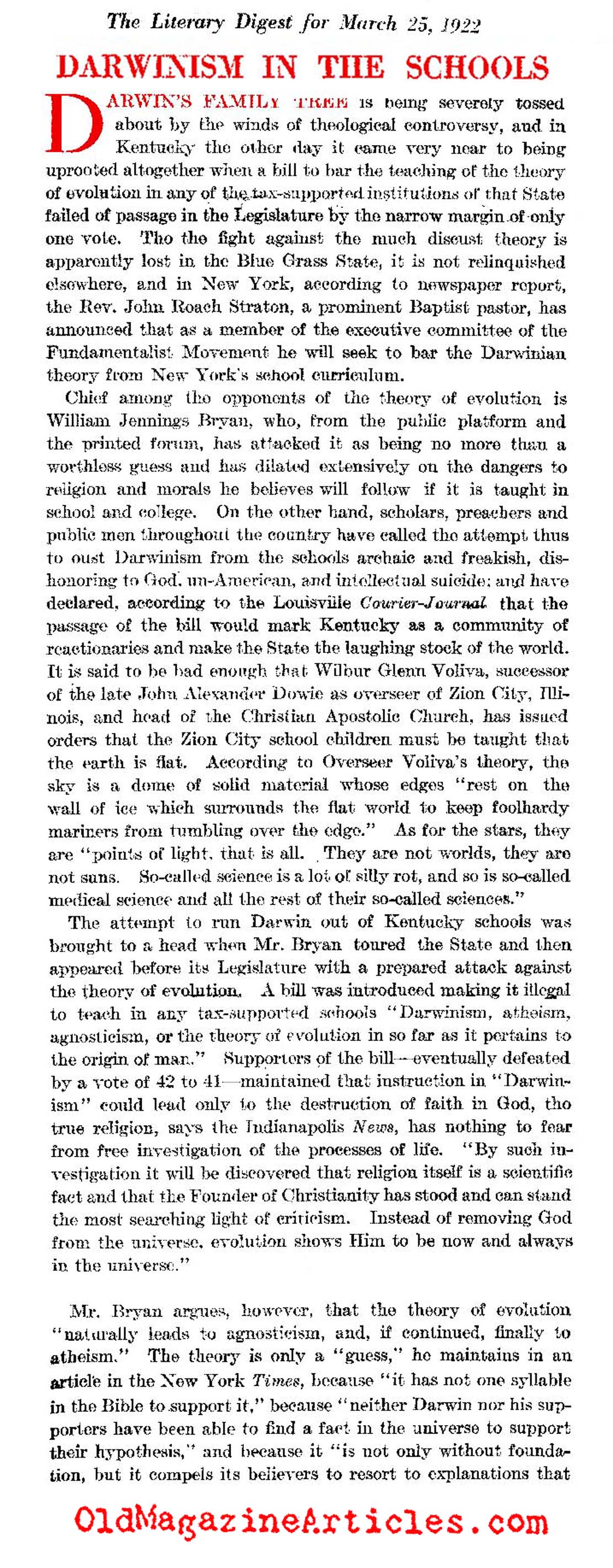 Charles Darwin in the Schools  (The Literary Digest, 1922)