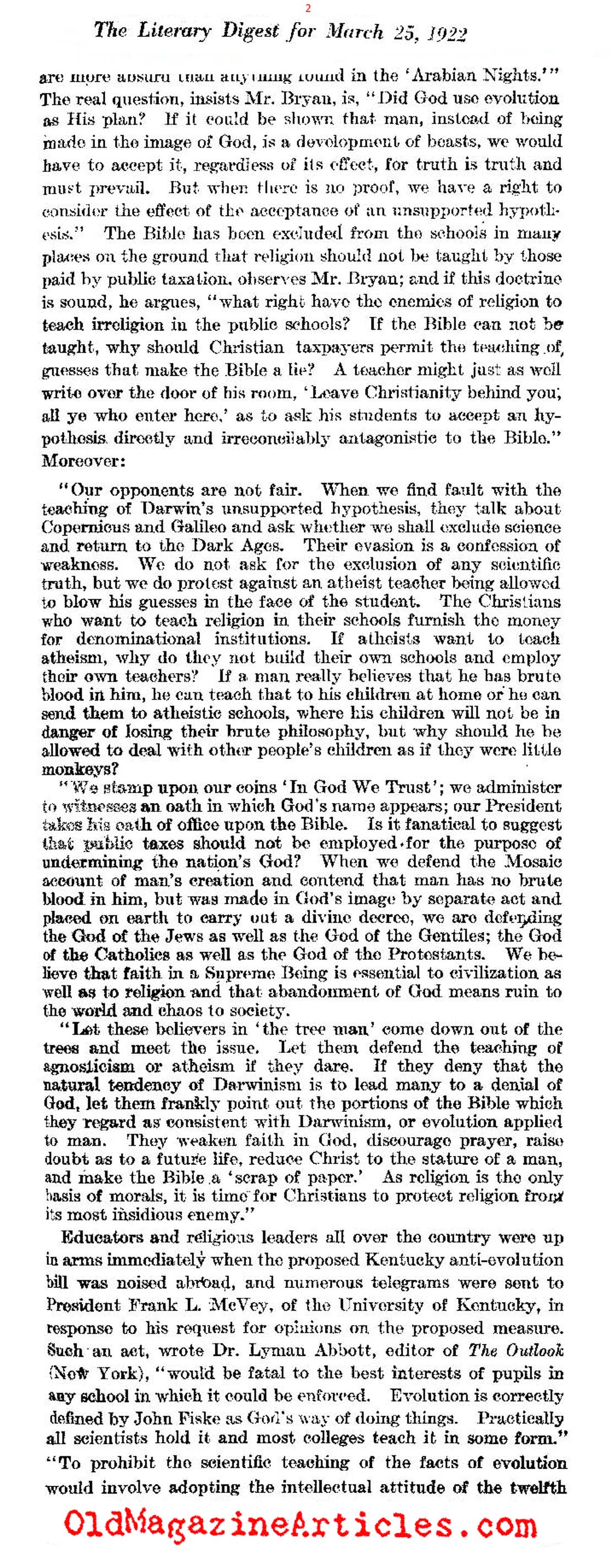 Charles Darwin in the Schools  (The Literary Digest, 1922)